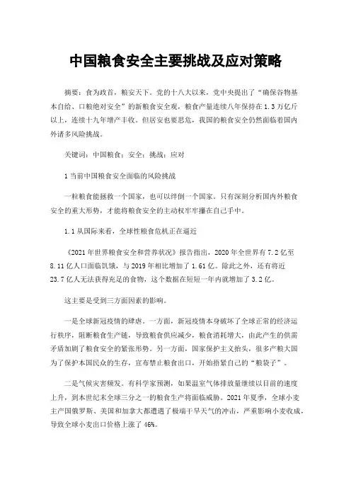 中国粮食安全主要挑战及应对策略