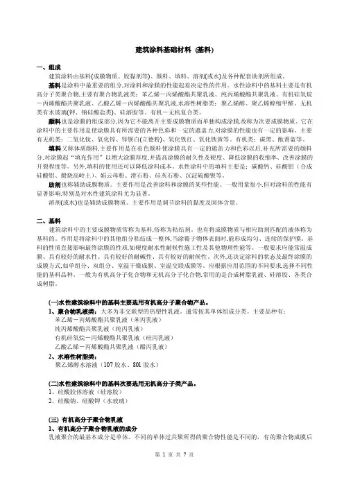 涂料基础材料（基料）