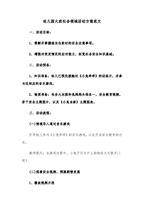 幼儿园大班社会领域活动方案范文（三篇）