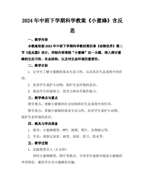 2024年中班下学期科学教案《小蜜蜂》含反思