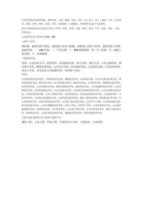 2018年山东春季高考土建专业详解