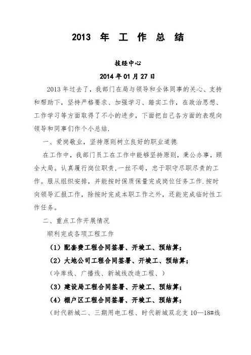 技经中心2013工作总结全年【模板范本】