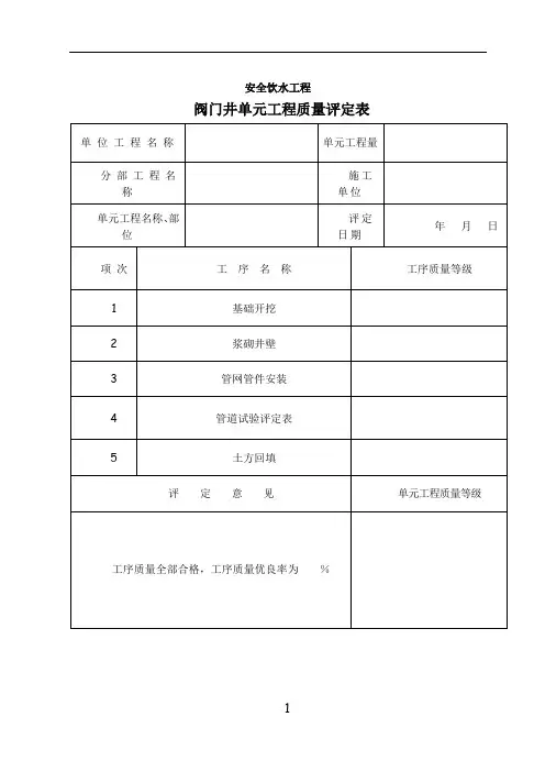 阀门井单元工程质量评定表