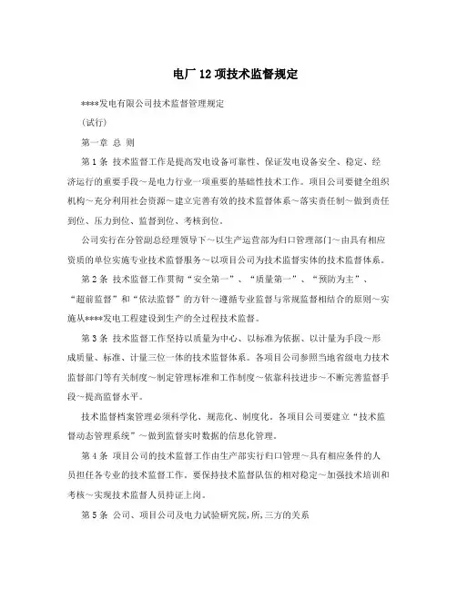 电厂12项技术监督规定