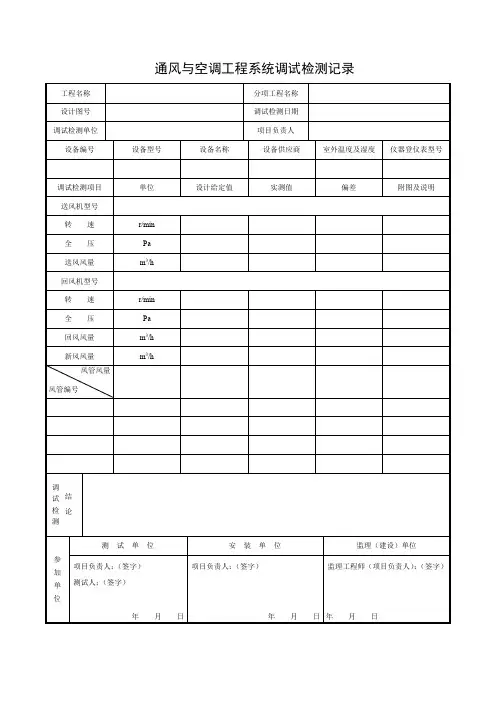 通风与空调工程系统调试检测记录