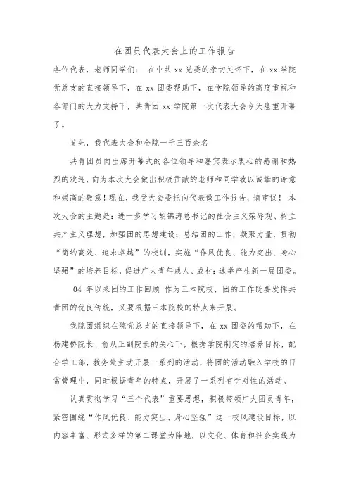 在团员代表大会上的工作报告.doc