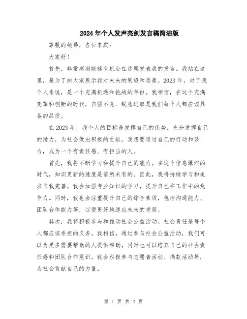 2024年个人发声亮剑发言稿简洁版
