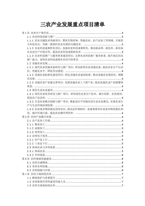 三农产业发展重点项目清单