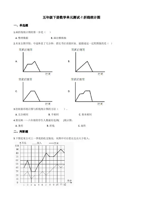 五年级下册数学单元测试7.折线统计图 冀教版(含答案)