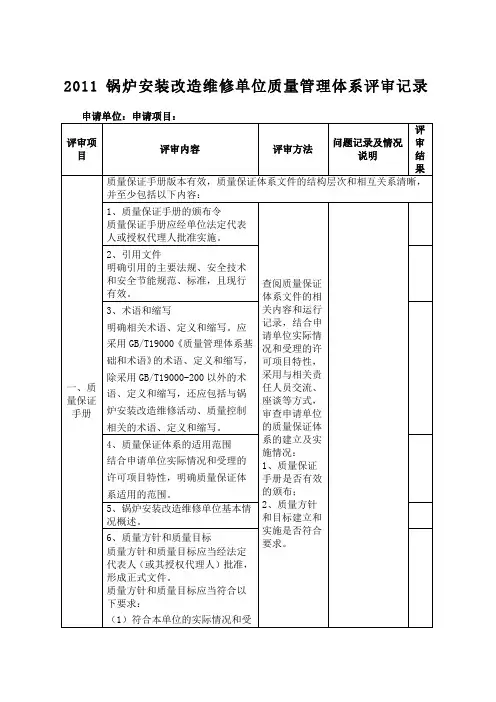 锅炉安装改造维修质量管理体系评审记录