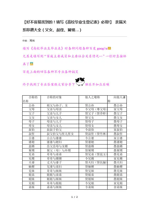 亲属关系称谓大全