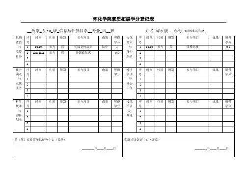 怀化学院素质拓展学分登记表