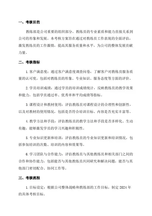 2024年教练部KPI考核方案