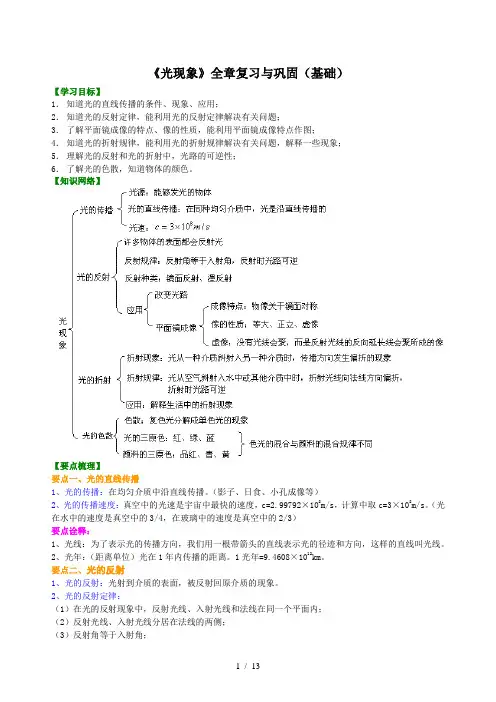 人教版初二物理--《光现象》全章复习与巩固 知识讲解+巩固练习