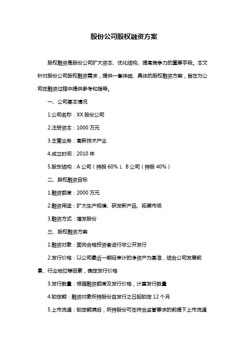 股份公司股权融资方案