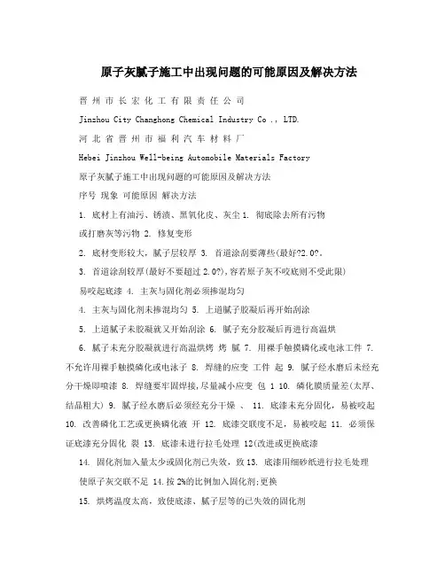 原子灰腻子施工中出现问题的可能原因及解决方法