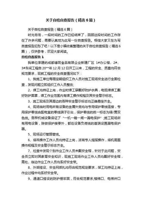 关于自检自查报告（精选6篇）