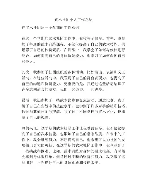 武术社团个人工作总结