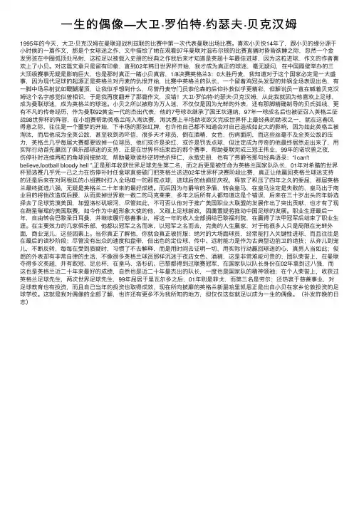一生的偶像—大卫·罗伯特·约瑟夫·贝克汉姆