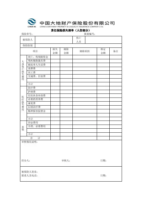 中国大地财产保险责任保险损失清单(人伤部分)