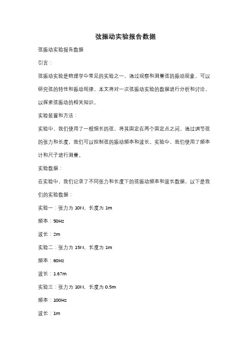 弦振动实验报告数据