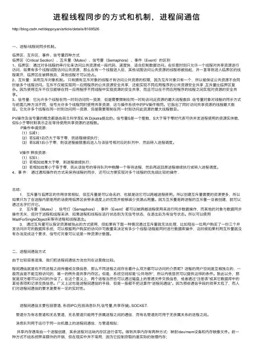 进程线程同步的方式和机制，进程间通信