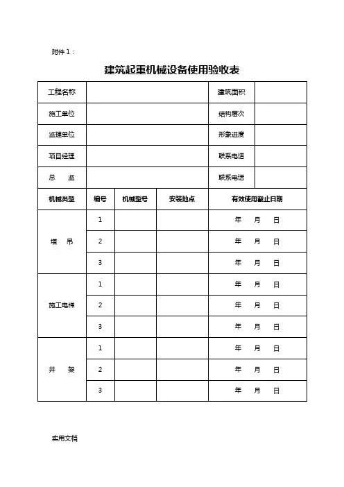 建筑起重机械设备使用验收表