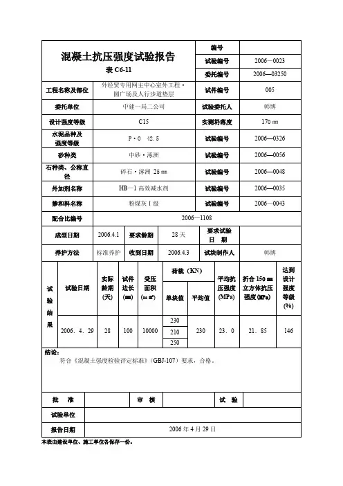 混凝土抗压强度试验报告C15