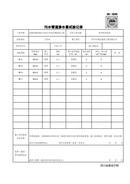 SG-A040污水管道渗水量试验记录