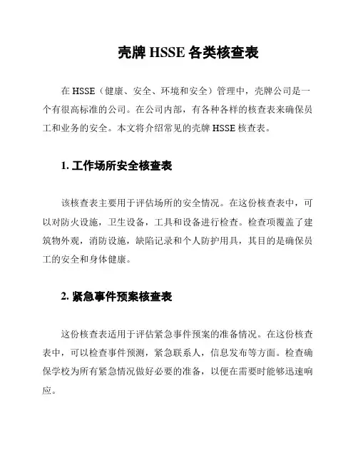 壳牌HSSE各类核查表