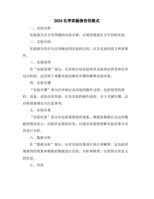 2024化学实验报告的格式