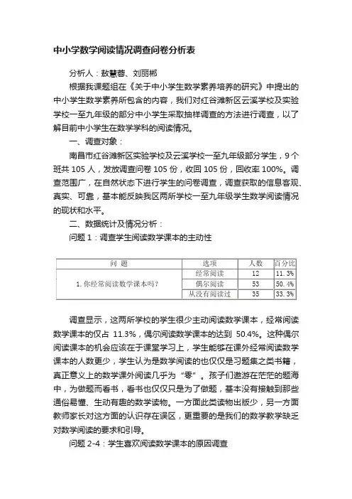 中小学数学阅读情况调查问卷分析表