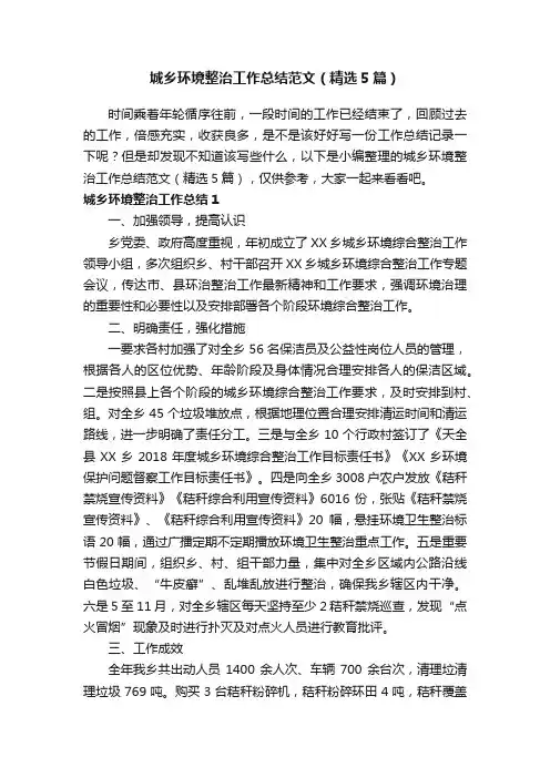 城乡环境整治工作总结范文（精选5篇）