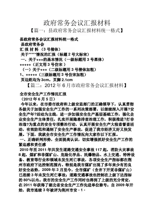 材料范文之政府常务会议汇报材料