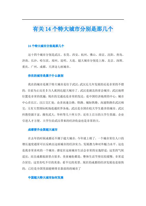 有关14个特大城市分别是那几个