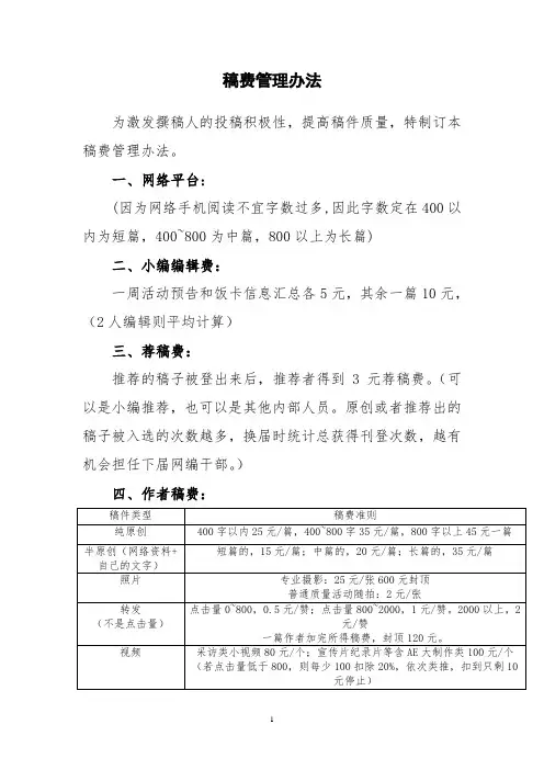 稿费管理办法