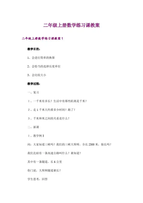 二年级上册数学练习课教案