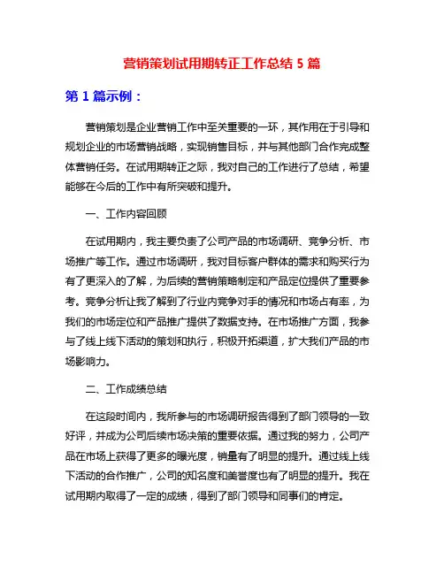 营销策划试用期转正工作总结5篇