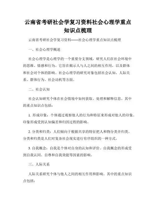 云南省考研社会学复习资料社会心理学重点知识点梳理