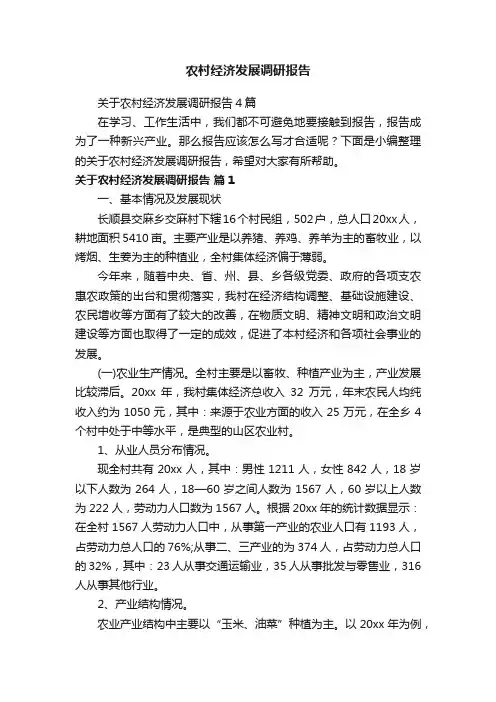 关于农村经济发展调研报告4篇