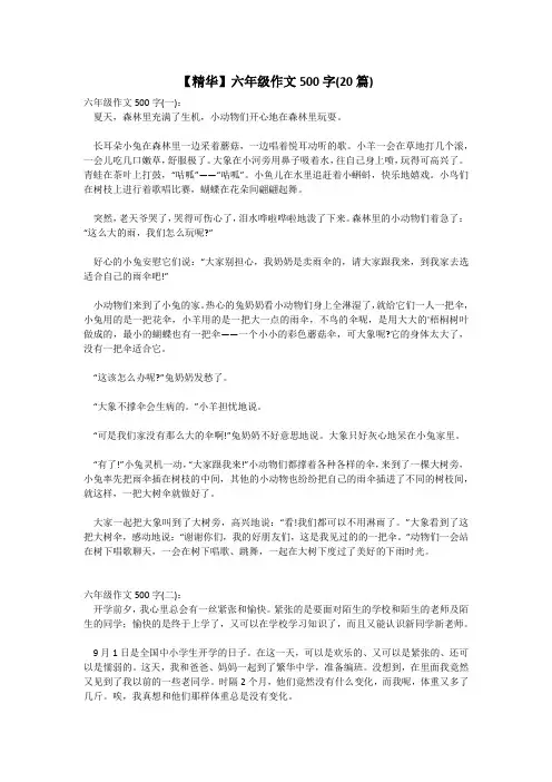 【精华】六年级作文500字(20篇)