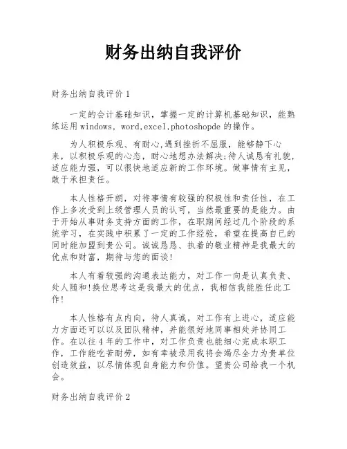 财务出纳自我评价