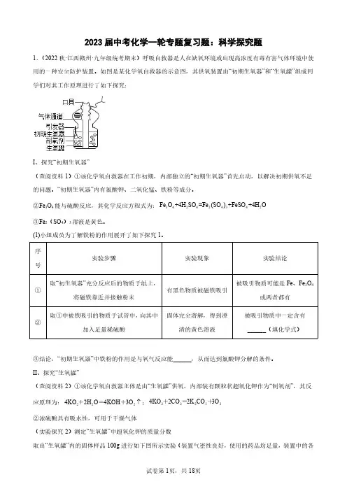 2023年中考化学一轮专题复习题：科学探究题附解析