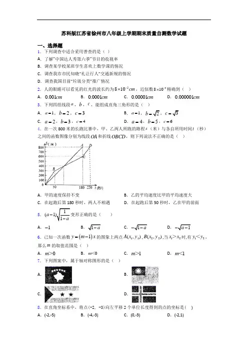 苏科版江苏省徐州市八年级上学期期末质量自测数学试题