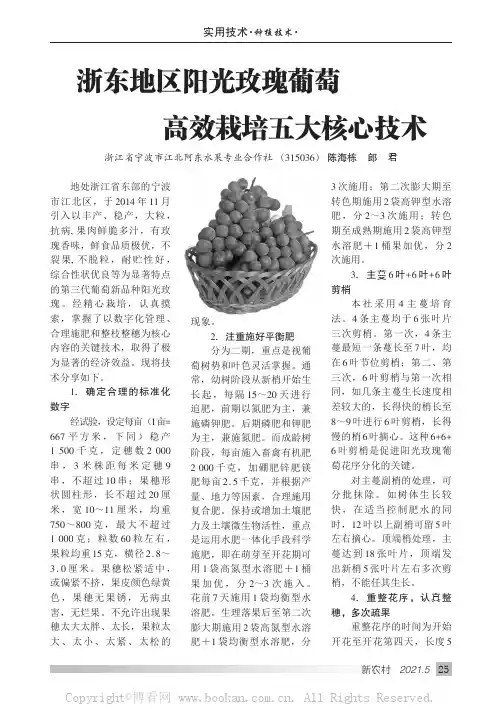 浙东地区阳光玫瑰葡萄高效栽培五大核心技术