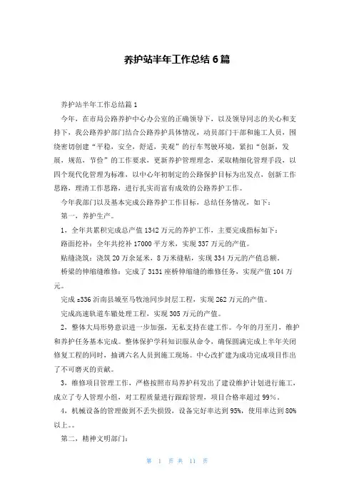养护站半年工作总结6篇