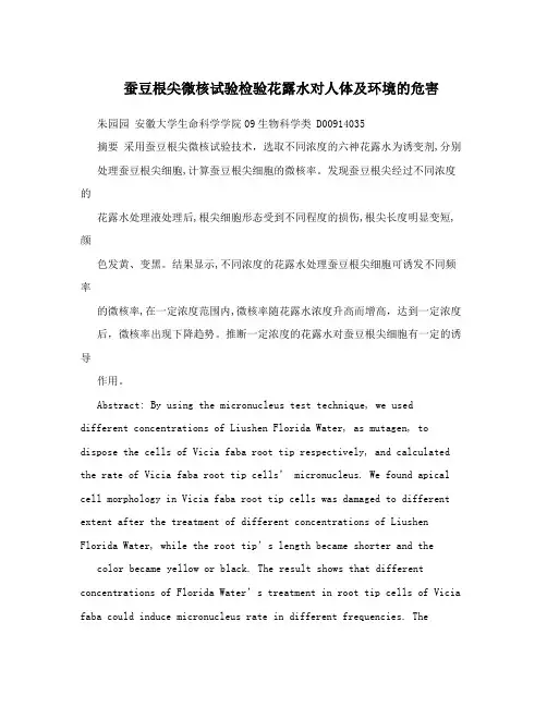 蚕豆根尖微核试验检验花露水对人体及环境的危害