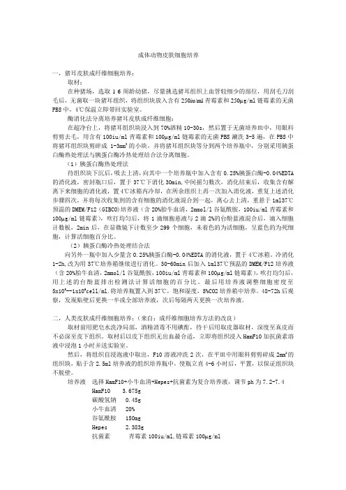 成体动物皮肤细胞体外培养