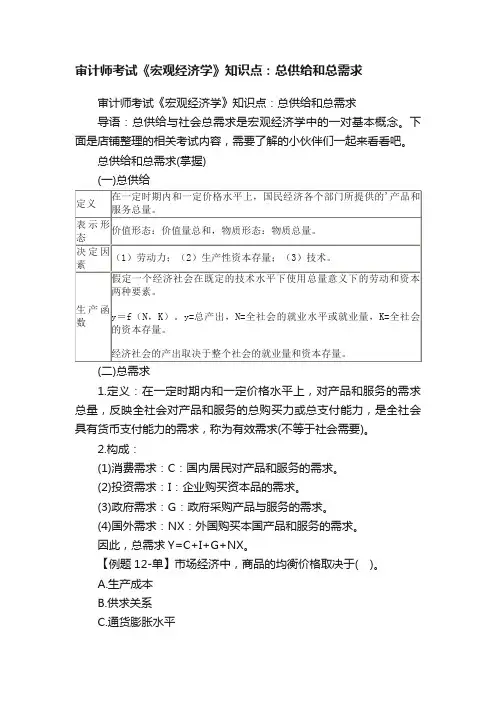 审计师考试《宏观经济学》知识点：总供给和总需求