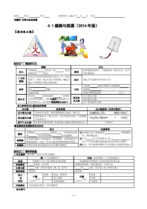 中考化学专题复习：燃烧与能源(2014年版)